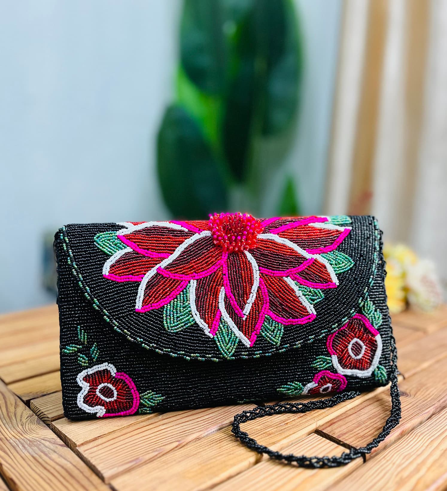 Midnight Floral Artisan Hand-Beaded Envelope Clutch by Zara Label