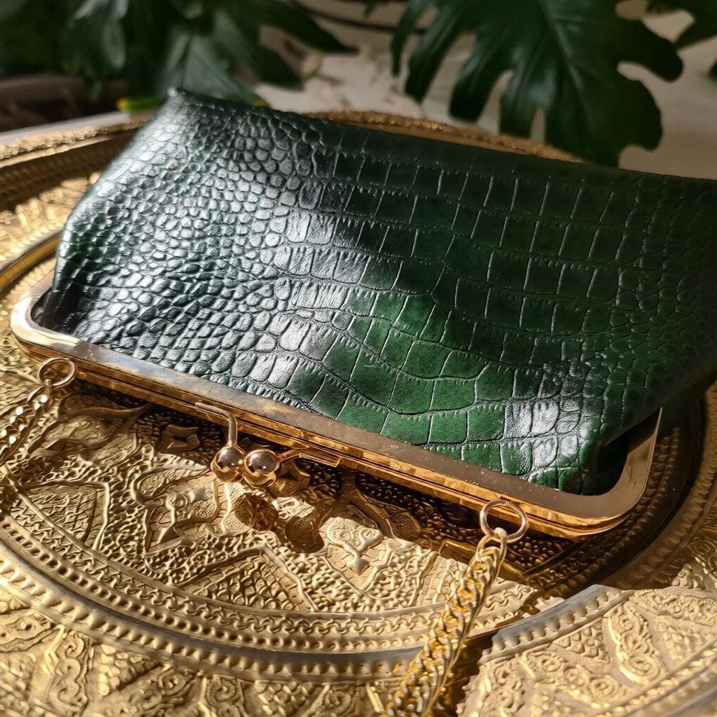 Emerald Green Leather Clutch